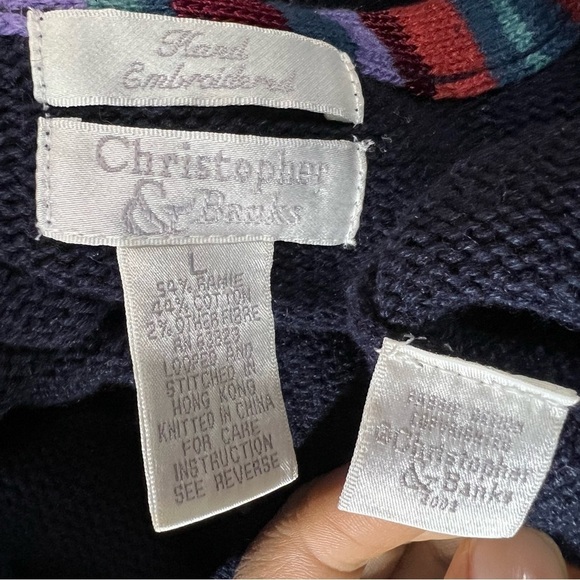 Vintage cotton knit cardigan sweater chickens roosters embroidered country chic - Picture 10 of 11